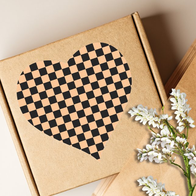 Apricot and Black Chequered Vintage Heart Sticker (Creator Uploaded)
