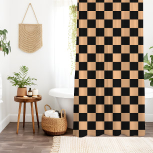 Apricot and Black Chequered Vintage Shower Curtain