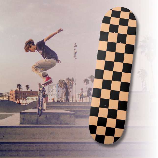 Apricot and Black Chequered Vintage Skateboard (Creator Uploaded)