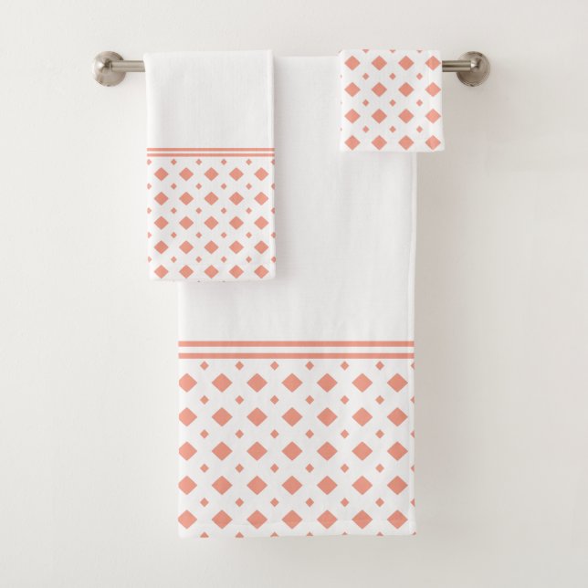 Apricot and White Diamond Pattern Bath Towel Set (Insitu)