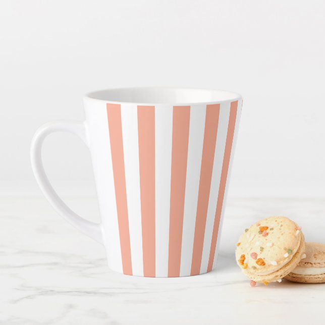 Apricot and White Vertical Stripes Latte Mug (In Situ)