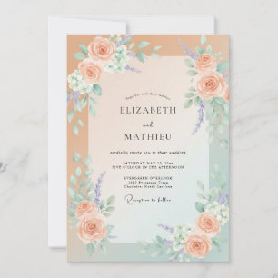Apricot Aqua Foliage Eucalyptus Wedding Invitation