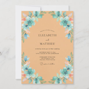 Apricot Aqua Petal Wedding Invitation