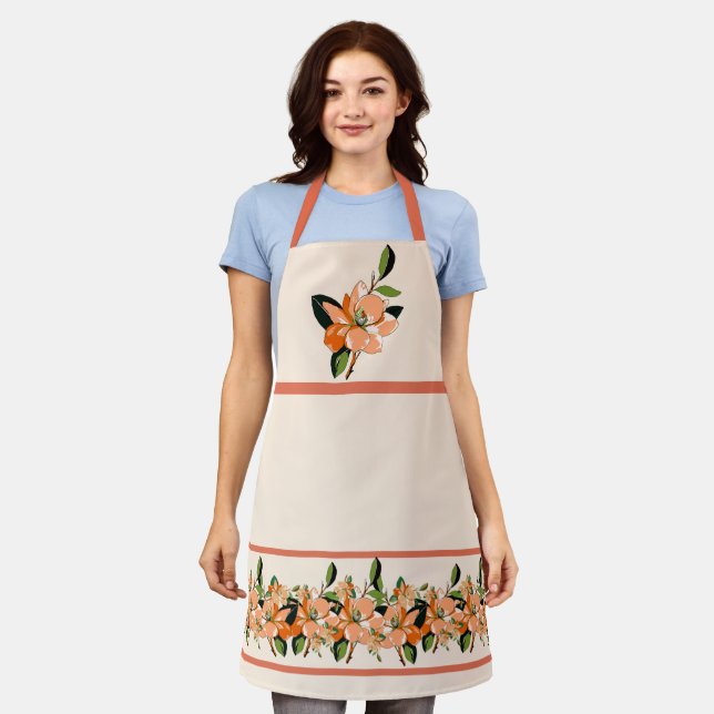 Apricot Azalea on Cream Apron (Worn)