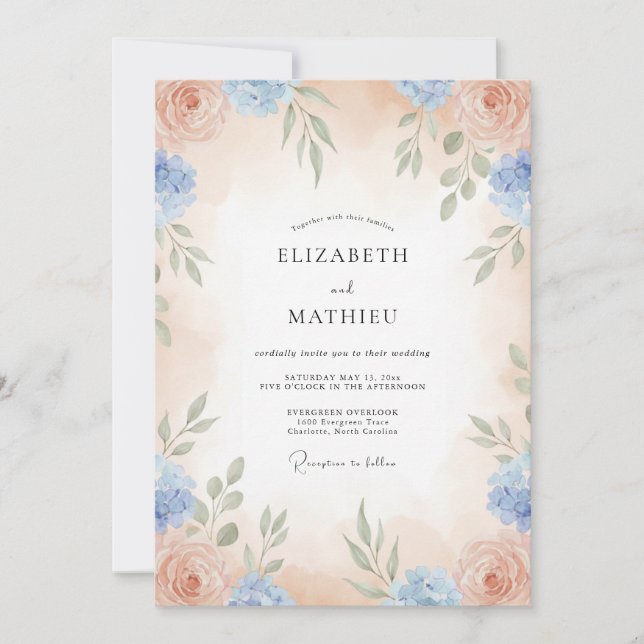 Apricot Azure Vine Wedding Invitation (Front)