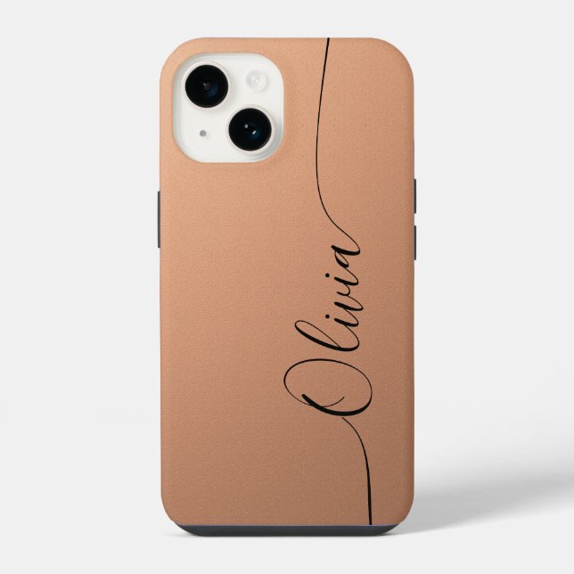 Apricot Black Elegant Calligraphy Script Name iPhone Case (Back)