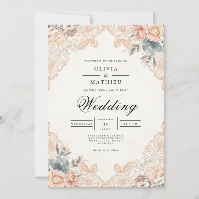 Apricot Blossom Archway Wedding Invitation (Front)