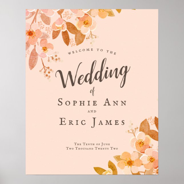 Apricot Blush Floral Wedding Welcome Reception Poster (Front)