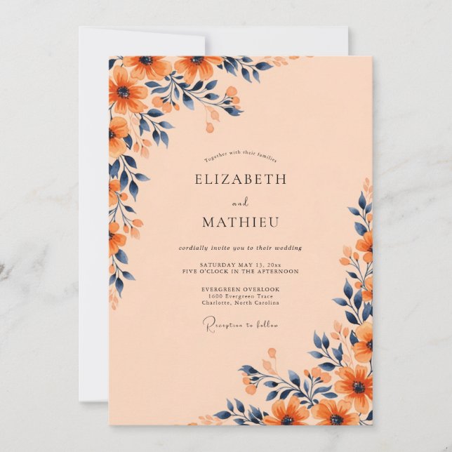 Apricot Bold Autumnal Wedding Invitation (Front)