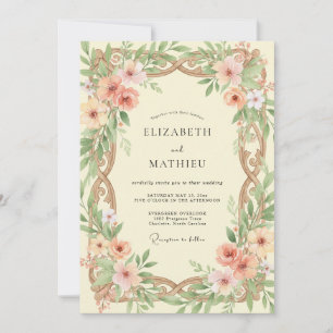 Apricot Bronze Ranunculus Eucalyptus Wedding Invitation