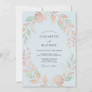 Apricot Celeste Foliage Eucalyptus Wedding Invitation