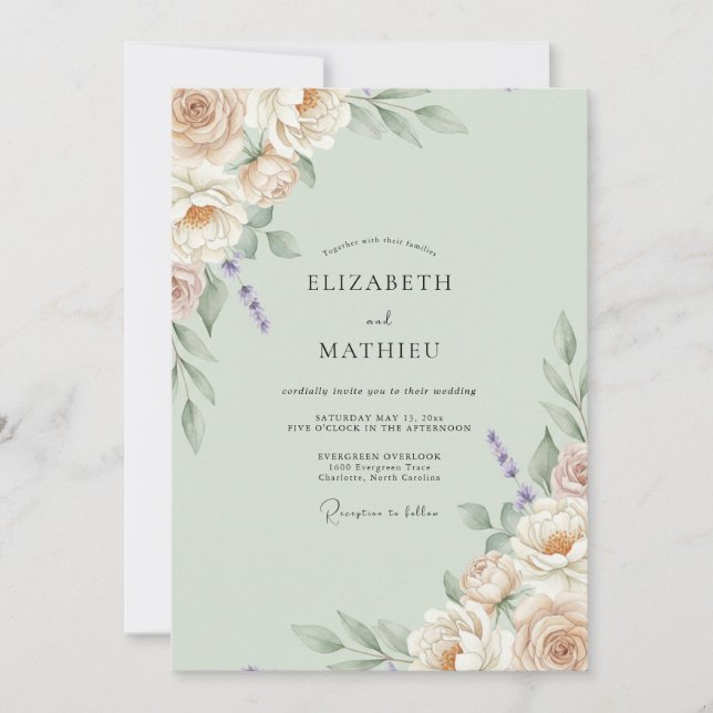 Apricot Champagne Petal Wedding Invitation (Front)