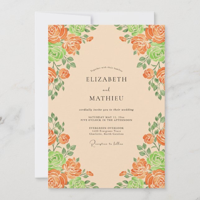 Apricot Champagne Rose Wedding Invitation (Front)