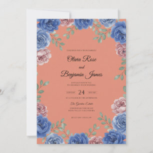 Apricot Cobalt Petal Wedding Invitation