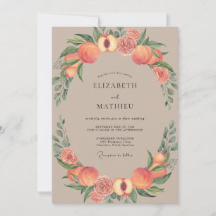 Apricot Coral Fruit Eucalyptus Wedding Invitation