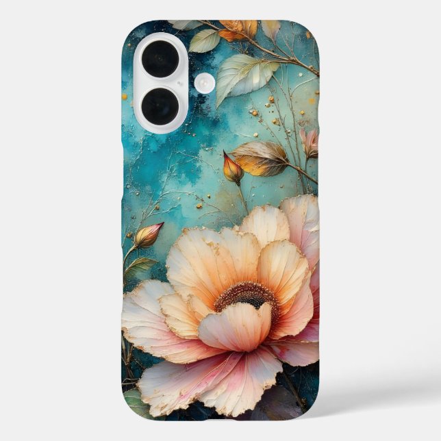 Apricot Cosmos flower on Teal background Case-Mate iPhone Case (Back)
