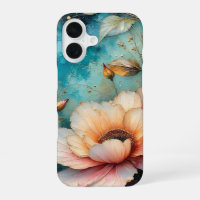 Apricot Cosmos flower on Teal background