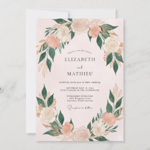 Apricot Cream Ranunculus Eucalyptus Wedding Invitation