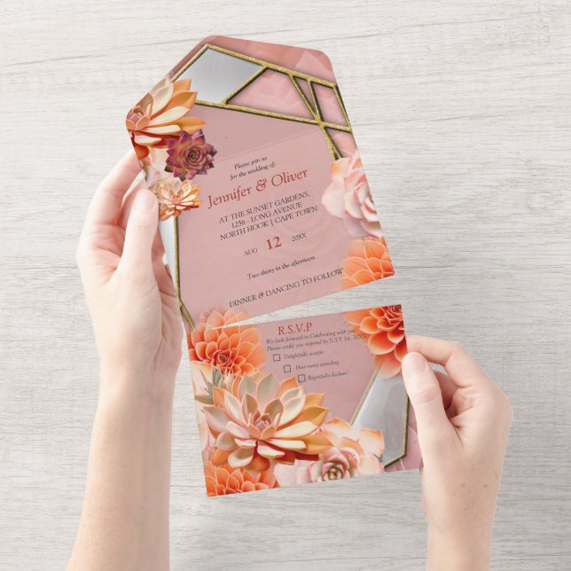 Apricot Crush Colour 2024 with Succulents  All In One Invitation (Tearaway)