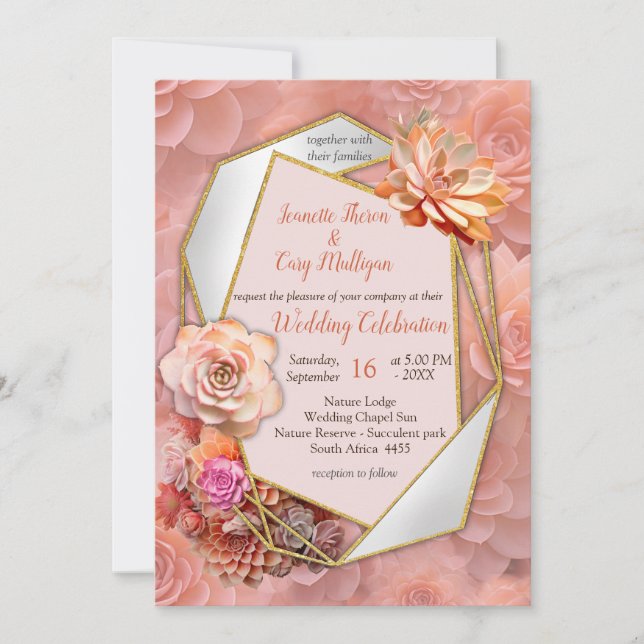 Apricot Crush Colour 2024 with Succulents  Invitation (Front)