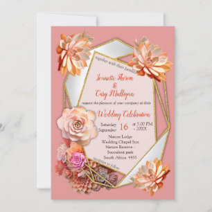 Apricot Crush Colour with Succulents  Invitation