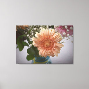 Apricot Daisy Still Life Rustic Painting Look Canvas Print