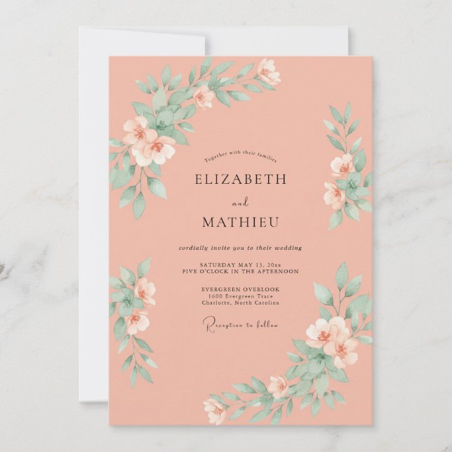 Apricot Dusty Eucalyptus Wedding Invitation (Front)