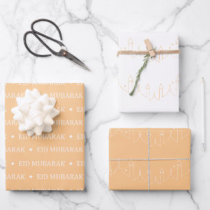 Apricot Eid Mubarak Masjid Pattern Design Wrapping Paper Sheet