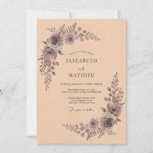 Apricot Elegant Watercolor Wedding Invitation
