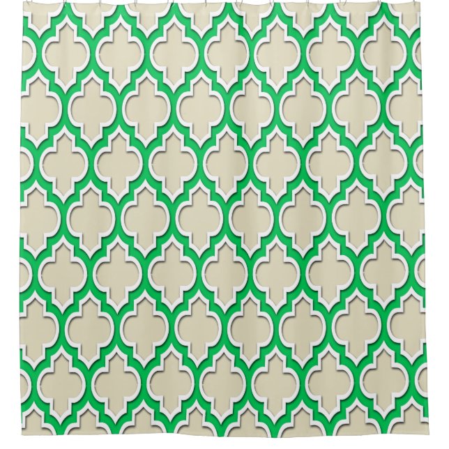Apricot Emerald Green White XL Moroccan #4DS Shower Curtain (Front)