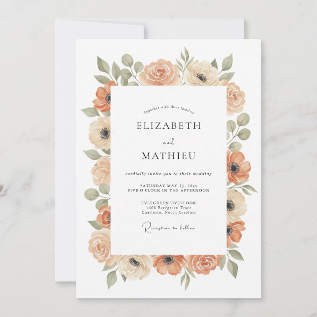 Apricot Enchanting Botanical Wedding Invitation (Front)