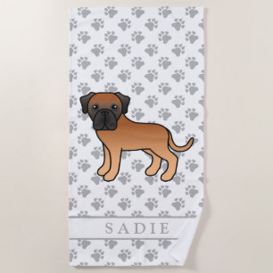 Apricot English Mastiff Cute Cartoon Dog & Name Beach Towel