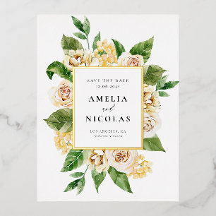Apricot English Rose Floral Frame Save the Date Foil Invitation Postcard