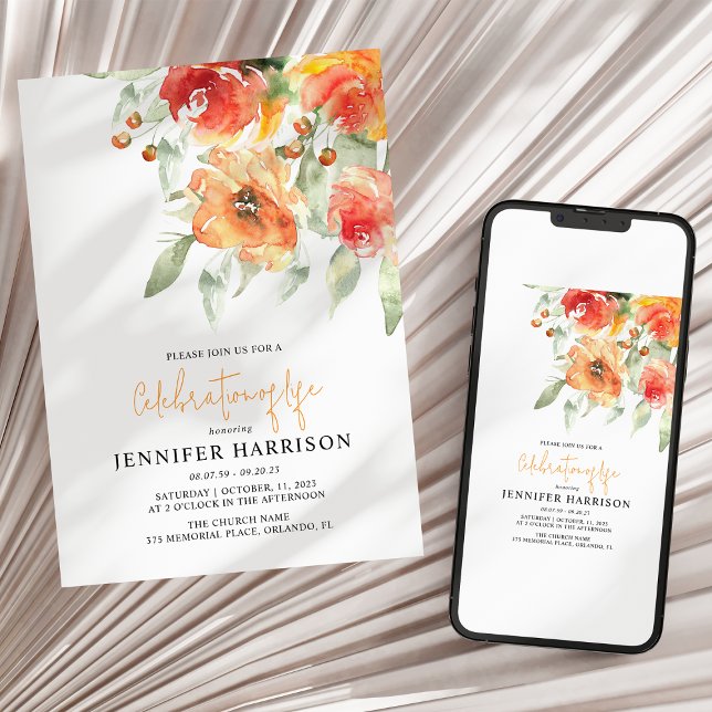 Apricot Floral Celebration Of Life Funeral Invitation (Creator Uploaded)