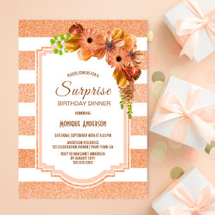 Apricot Floral Surprise Birthday Dinner Party Invitation