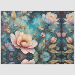 Apricot Floral Tapestry on Teal Tissue Paper