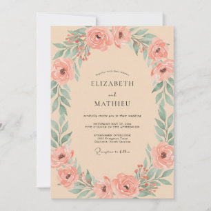 Apricot Foliage Painted Wedding Invitation
