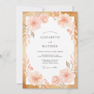 Apricot Gold Ranunculus Eucalyptus Wedding Invitation