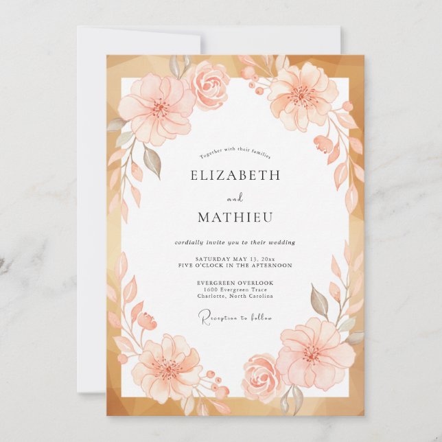 Apricot Gold Ranunculus Eucalyptus Wedding Invitation (Front)