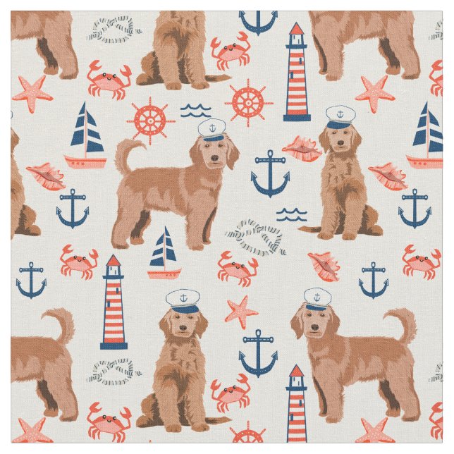 Apricot Golden Doodle nautical Fabric (Close Up)