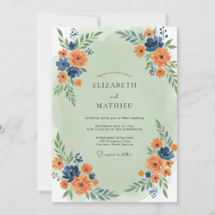 Apricot Indigo Wildflower Wedding Invitation