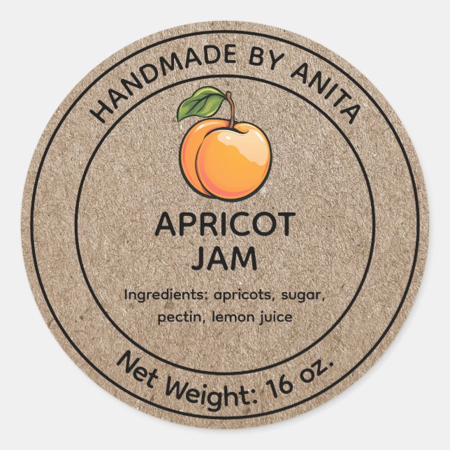 Apricot Jam Jelly Jar Label Kraft Paper Style (Front)