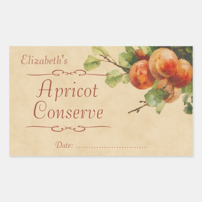 Apricot jam or canning rectangular sticker (Front)