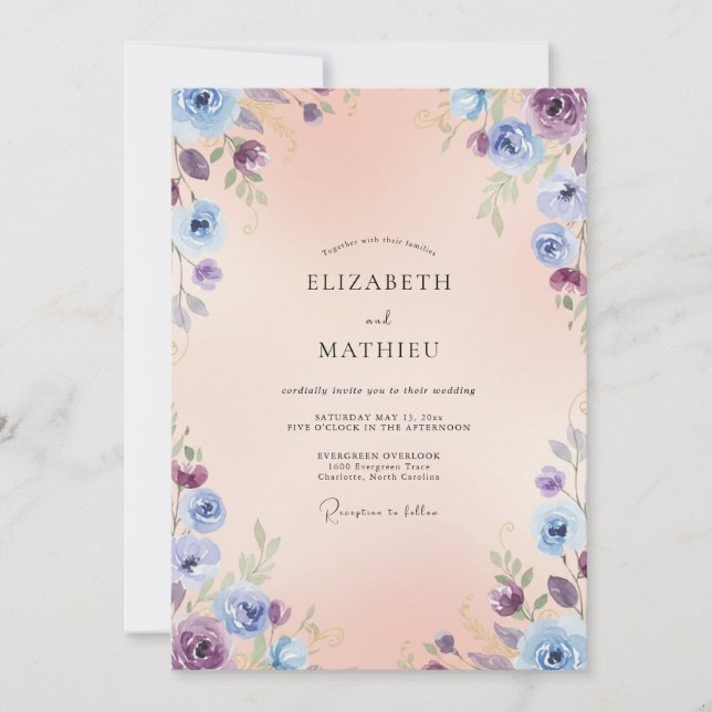 Apricot Lavender Ranunculus Eucalyptus Wedding Invitation (Front)