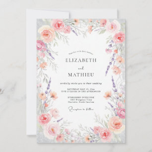 Apricot Lavender Wreath Wedding Invitation
