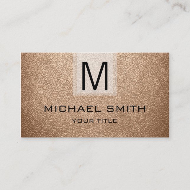 Apricot Leather Textured Monogram Business Card (Front)