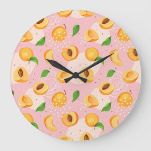 Apricot, leaves, seamless vintage texture. large clock