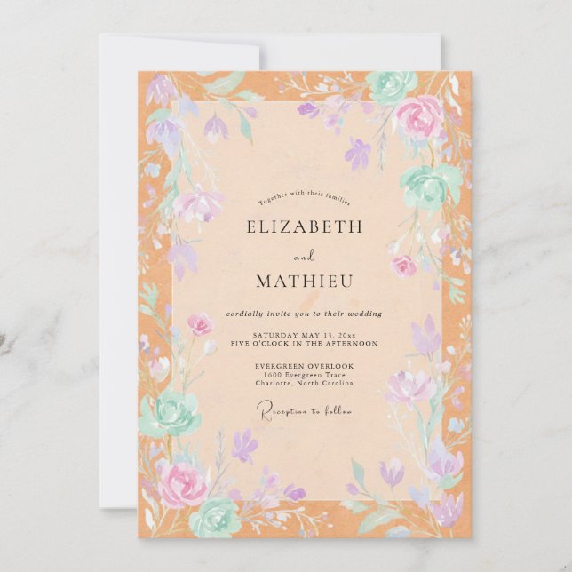 Apricot Lilac Bloom Wedding Invitation (Front)