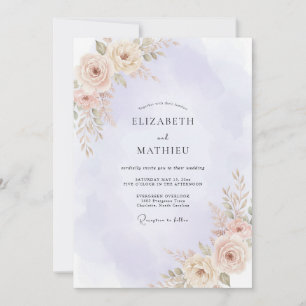 Apricot Lilac Peony Wedding Invitation