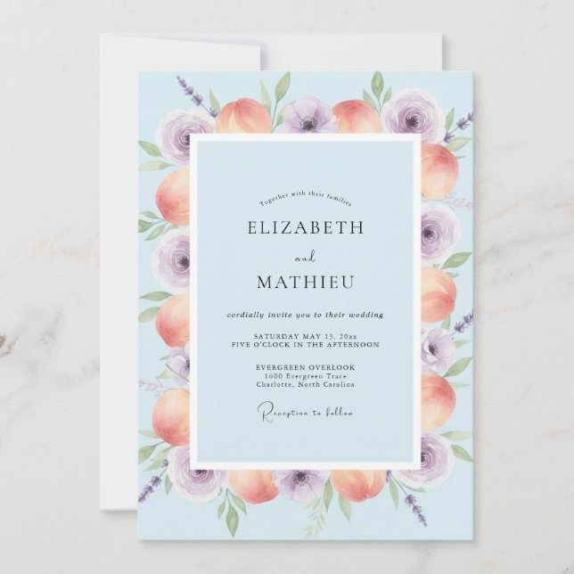 Apricot Lilac Ranunculus Eucalyptus Wedding Invitation (Front)